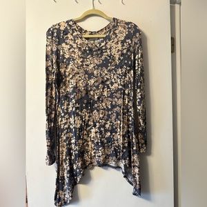 LOGO blue floral long sleeve tunic shirt, size small